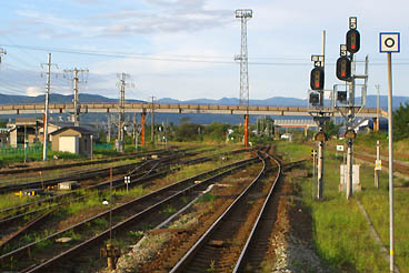 左への線路が函館本線、右側が室蘭本線です。